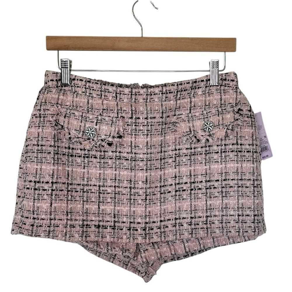 NWT Wild Fable Tweed Mini Skirt with Decorative Buttons Pink small